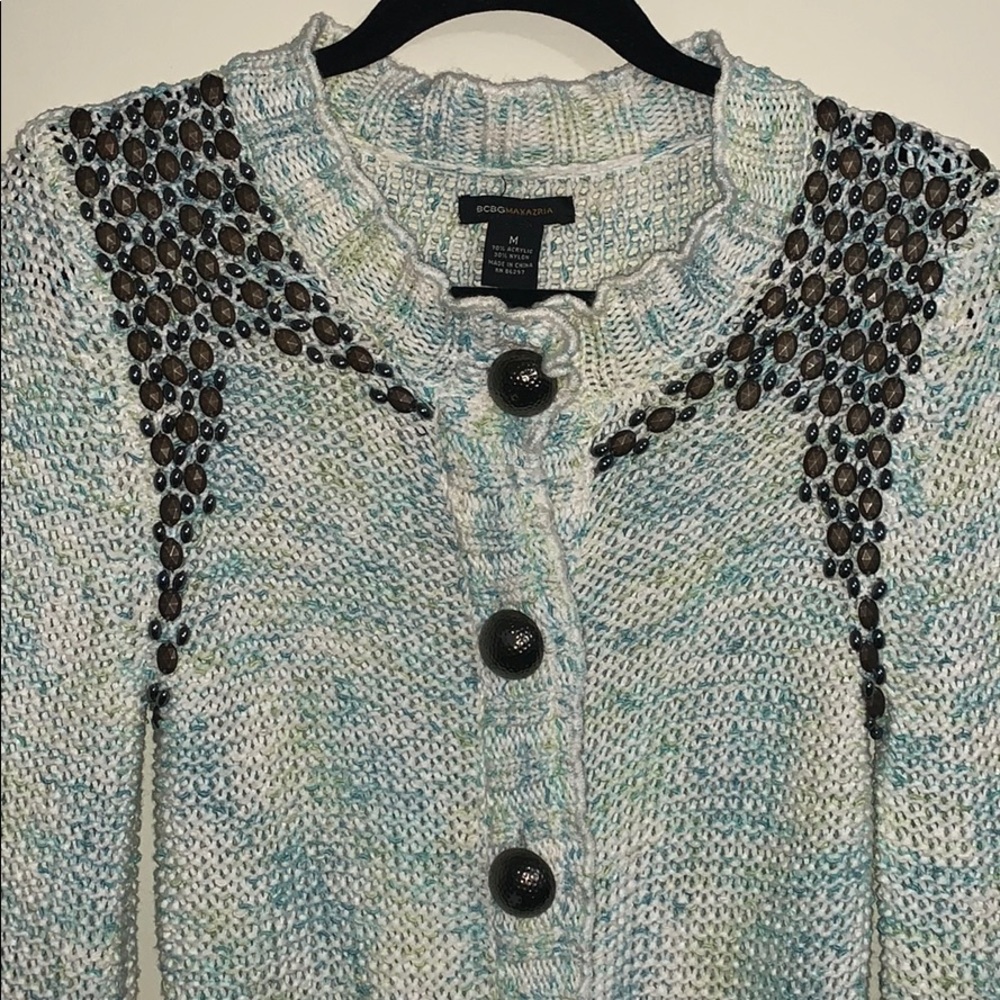 Cozy and snazzy button up BCBG Maxazria sweater